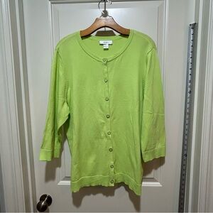 C J Banks size 1X Lime Green Women's button down Cardigan. 3/4 sleeves. Like new